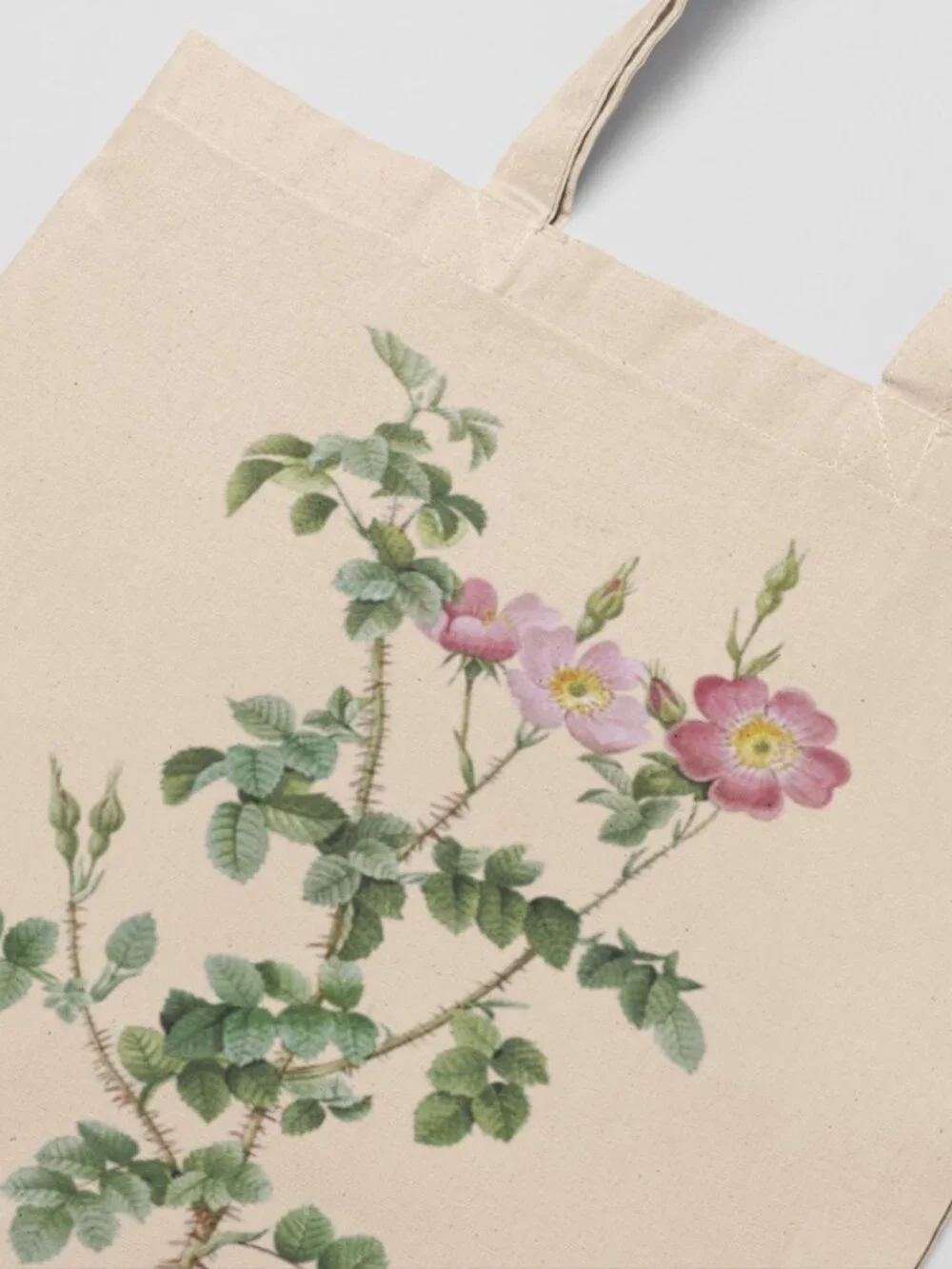 Sweet Briar Rose Vintage Floral Print Graphic Canvas Tote Bag
